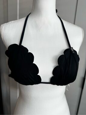 PINK Victoria's Secret Black Scallop Halter Bikini Top